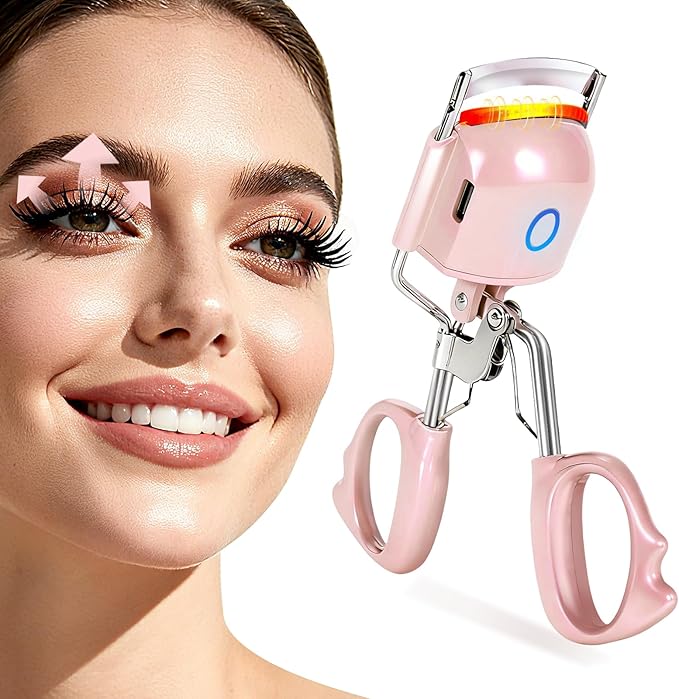 Heated Eyelash Curler Electric Eyelash Curlers 8s Fast Heating Lash Curler Safe Anti-Burn Lash Curler Intelligent Temp Control rizador de pestañas for 24H Long Lasting Curls (Pink)