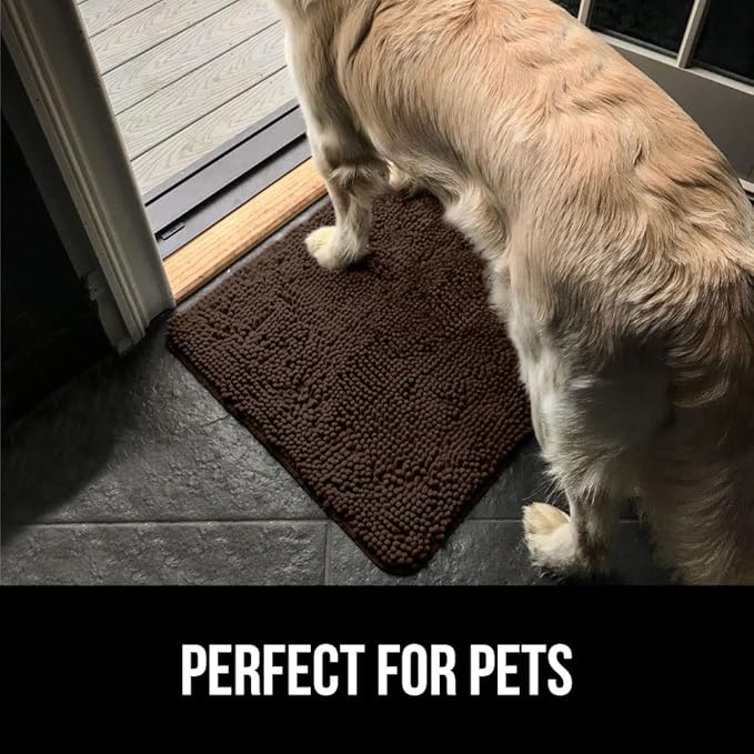 GORILLA GRIP SoakSTOPPER Dog Door Mat, Machine Washable Rug Absorbent Doormat Captures Moisture Mud Dirt, Quick Dry Soft Chenille Entryway Rugs Indoor Entrance Mats for Dog Paws, 24x17 Brown