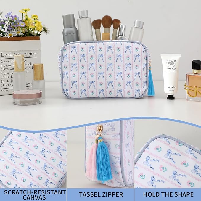 Makeup Bag Travel Cosmetic Bag Organizer Tassel Toiletry Bag Large Canvas Zipper Pouch Mahjong Tile Bag