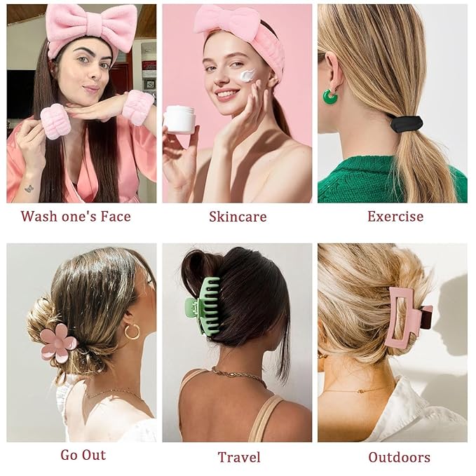 16 Pcs Skincare Headband Set, Face Washing Headband with Wristbands, Hair Claw Clips & Hair Ties, Spa Headbands for Women Girls, Perfect for Facial, Makeup, Shower, Gift Ready Bo