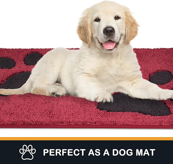 PURRUGS Dirt Trapping Door Mat 24" x 35.5", Non-Skid/Slip Machine Washable Microfiber Entryway Rug, Dog Doormat, Super Absorbent Welcome Mat for Muddy Wet Shoes and Paws, Burgundy Red