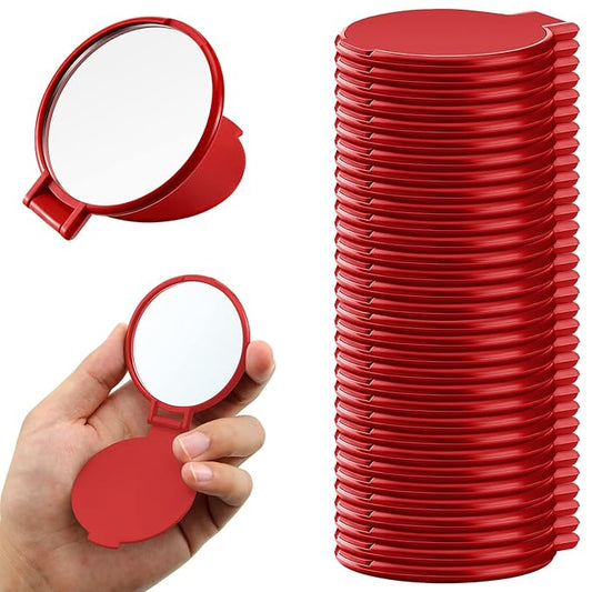36 Pcs Compact Mirror Bulk Portable Round Makeup Mirror Mini Foldable for Purse Women Travel Daily Use Mother‘s Day Gifts (Red)