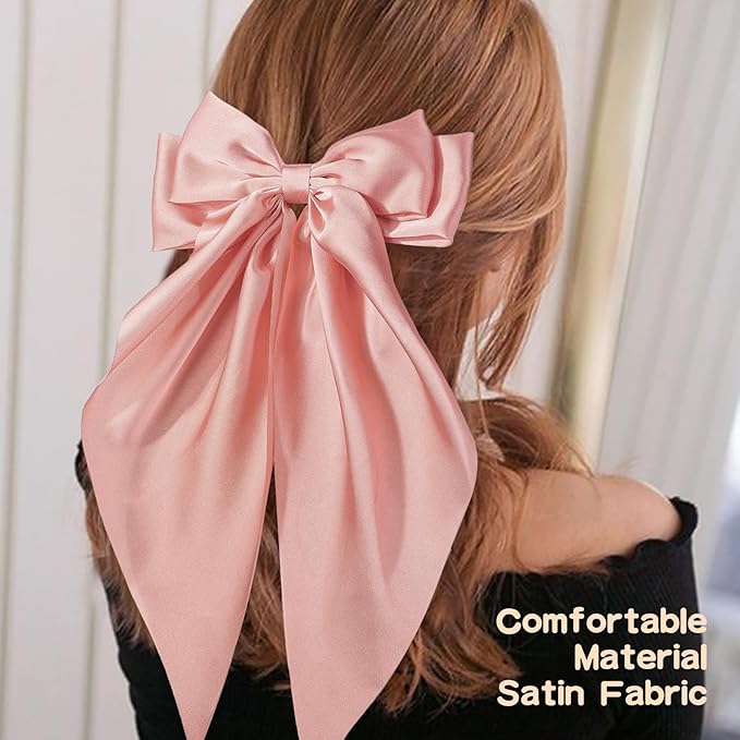 6 PCS Hair Bows for Women, Big Bow Hair Clips for Girls, Silky Satin Hair Bows Clips Oversized Long Tail, Large Cute Aesthetic Hair Accessories, Metal Bow Hair Clips Holiday Gifts Blue