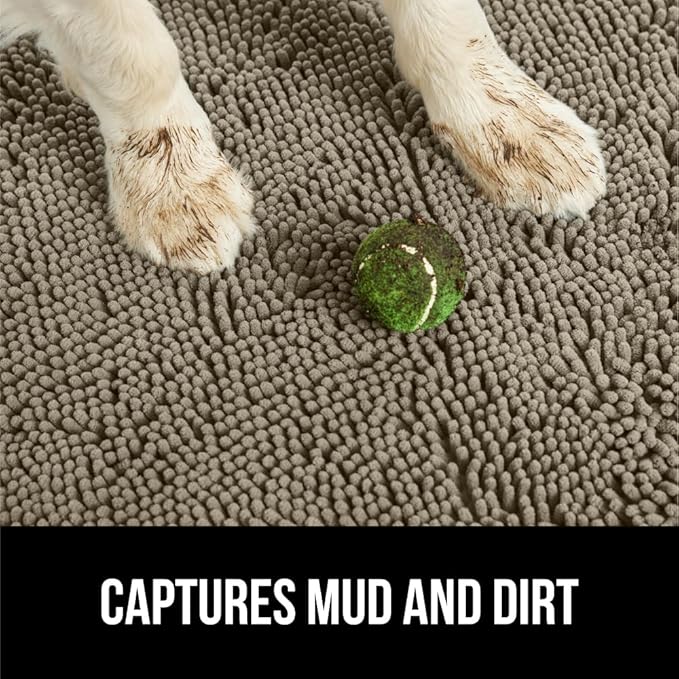 GORILLA GRIP SoakSTOPPER Dog Door Mat, Machine Washable Rug Absorbent Doormat Captures Moisture Mud Dirt, Quick Dry Soft Chenille Entryway Rugs Indoor Entrance Mats for Dog Paws, 24x17 Cappuccino