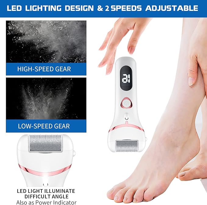 Electric Foot Callus Remover, Rechargeable Portable Electronic Foot File Pedicure Kits, Waterproof Foot Scrubber File, Professional Pedicure Tools, Foot Care for Dead Skin Ideal Gift, 3 Rollers
