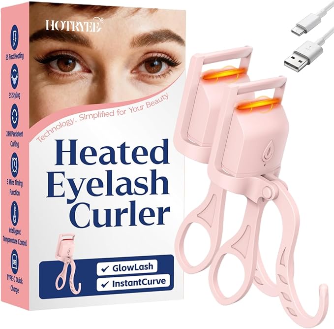 2PCS Heated Eyelash Curler, 5S Fast Heating Electric Eyelash Curler, Safe Anti-Scald Eyelash Curlers with Silicone Pad, Type-C Quick Charge, Intelligent Temp Control, 24H Long-Lasting Curls