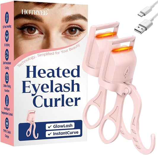 2PCS Heated Eyelash Curler, 5S Fast Heating Electric Eyelash Curler, Safe Anti-Scald Eyelash Curlers with Silicone Pad, Type-C Quick Charge, Intelligent Temp Control, 24H Long-Lasting Curls