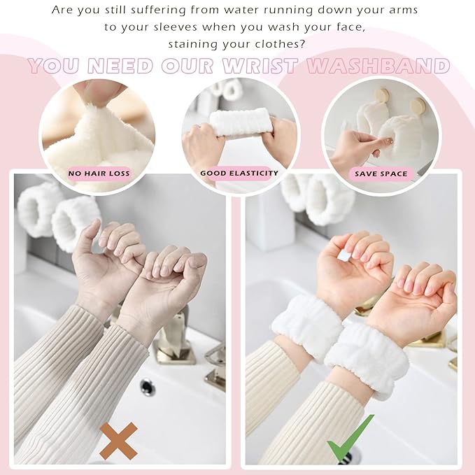 Wrist Bands for Washing Face, Spa Wristbands 8PCS, Microfiber Wrist Towels, Face Wash Wristbands, Absorbent Sweatbands to Prevent Water Spillage Down Arms