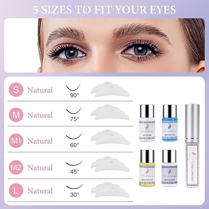 Eyelash Lift Kit Effectually, 2 Pack Eyelash & Eyebrow Perm Kit, Professional Semi-Permanent Eyelash Lash Curling Tools with Eye Shields, Pads Suitable for Salon Home (Pink)