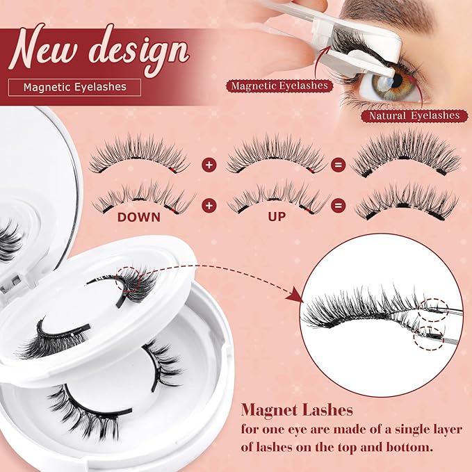 Higu clace Magnetic Eyelashes 4Pairs Magnetic Eyelashes with Applicator Soft Magnetic Lashes Natural Look Wispy Magnet Lashes Without Eyeliner Easy to Wear and Remove(DJCX-F03）