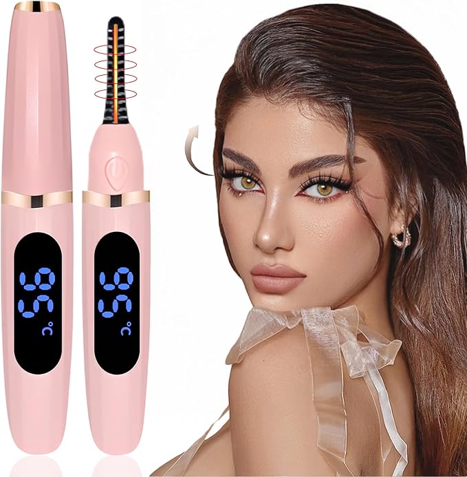 Heated Eyelash Curler - Heated Lash Curler Electric Eyelash Curler 3 Temp Settings for Makeup Tools for Achieving A Natural Curl and Long Lasting Eyelashes, Designed for Women, Pink AA