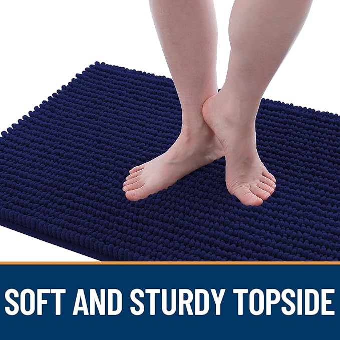 OLANLY Dog Door Mat for Muddy Paws 59x20, Ultra Absorbent Chenille Mud Doormat, Non-Slip Washable and Dirt Trapping Doormat for Indoor Entryway, Quick-Dry Indoor Pet Bed Mats for Dogs, Navy Blue