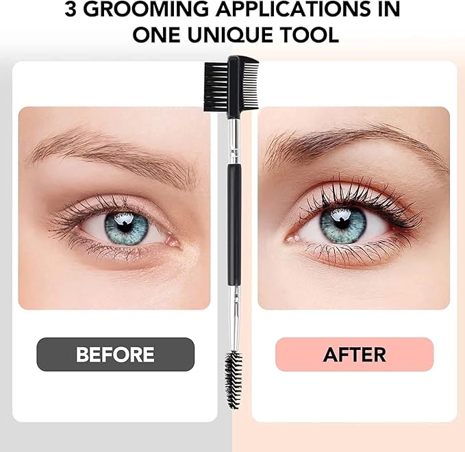 3pcs 3 Head Eyebrow Eyelash Shaper Eyelash Comb Double Head Brush Makeup Grooming Tool Cosmetic with 3 Different Spoolie Brushes for Separating Lashes, Eliminating Mascara Clumps, Grooming Brows