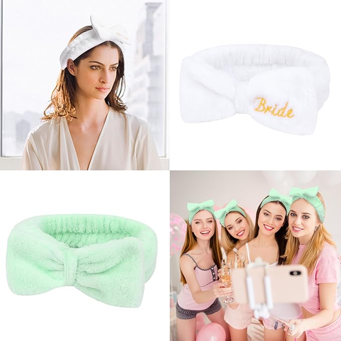 CIEHER 8 Pack White & Green Spa Headband for Bachelorette Party Favors, Bachelorette Party Spa Headband for Bride Bridesmaid, Bachelorette Gifts for Bride Skincare Makeup Headbands Face Wash Headbands