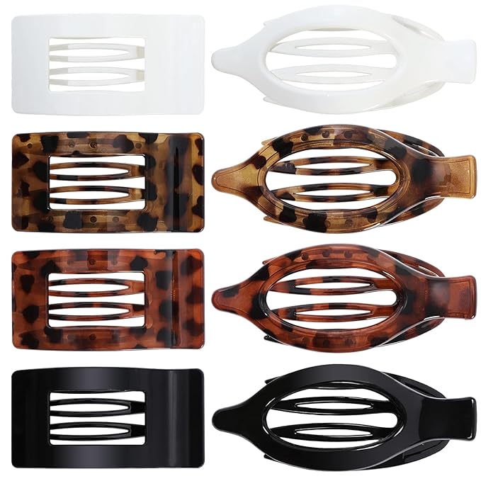 8Pcs French Flat Hair Clips for Women 2 Styles Claw Clips for Girls Matte Flat Hair Claw Clips for Thin and Thick Hair Large Non-slip Strong Hold Hair Accessories for Women (Tortoise)