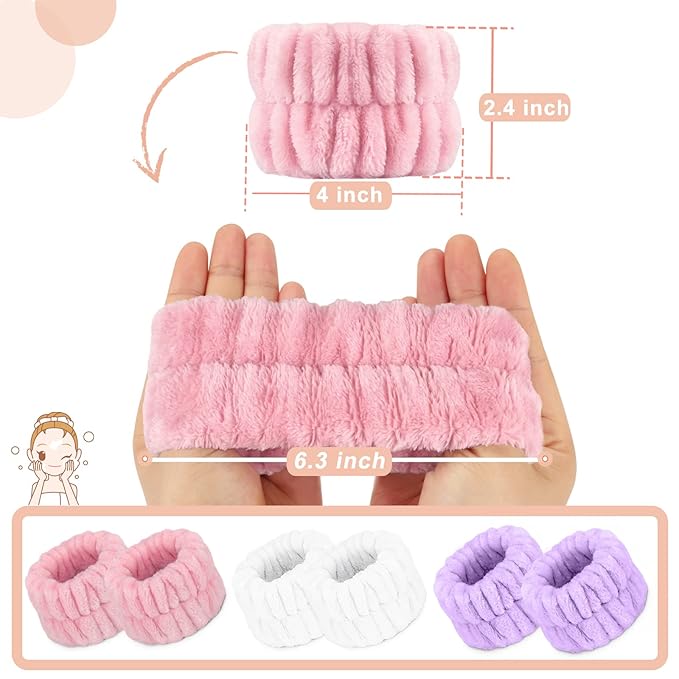 Women's Wrist Towels for Washing Face, Microfiber Wrist Spa Wash Towel Band, Face Washing Wristbands, Absorbent Wristbands Wrist Sweatband for Girls Prevent Water from Spilling Down Your Arms 6PCS