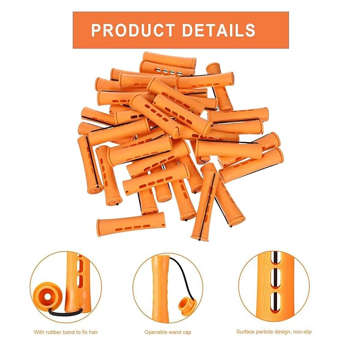 40 Pieces Orange Plastic Perm Rods for Natural Hair Heatless Hair Rollers for Women Hair Roller Curler Styling Tool