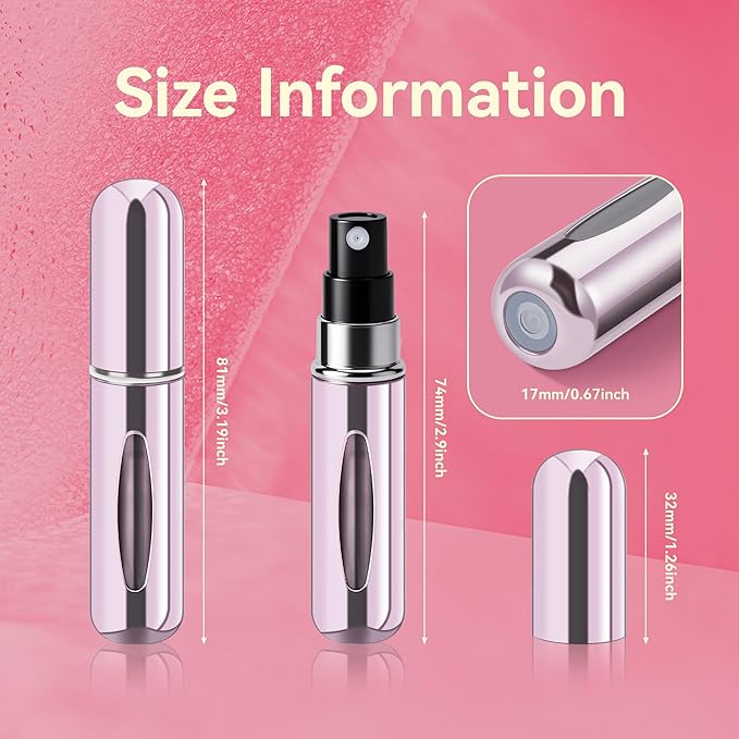 Refillable Perfume Portable Atomizer Bottle Refillable Perfume Spray, Travel Perfume (5ml, 4 Pack) (Green, Gold, Pink, Purple, Red, Light Blue)