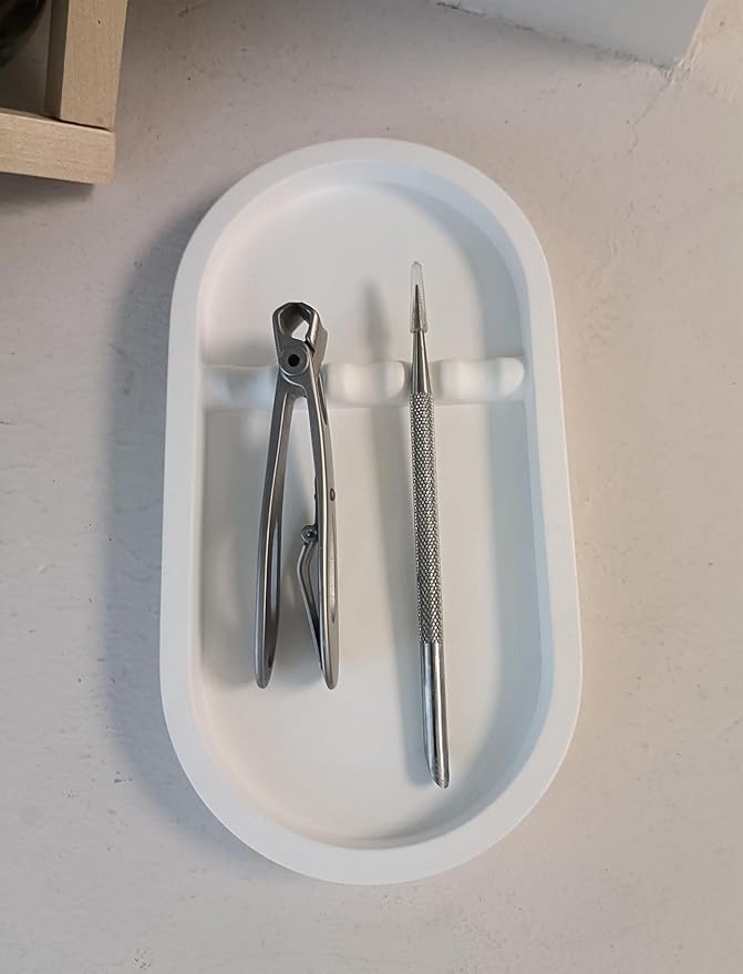 1PC Nail Tool Tray with Rest Oval Dish Tool Rest Manicure Tool Tray Jewelry Decorations Organizer Plaster Storage Plate (White)