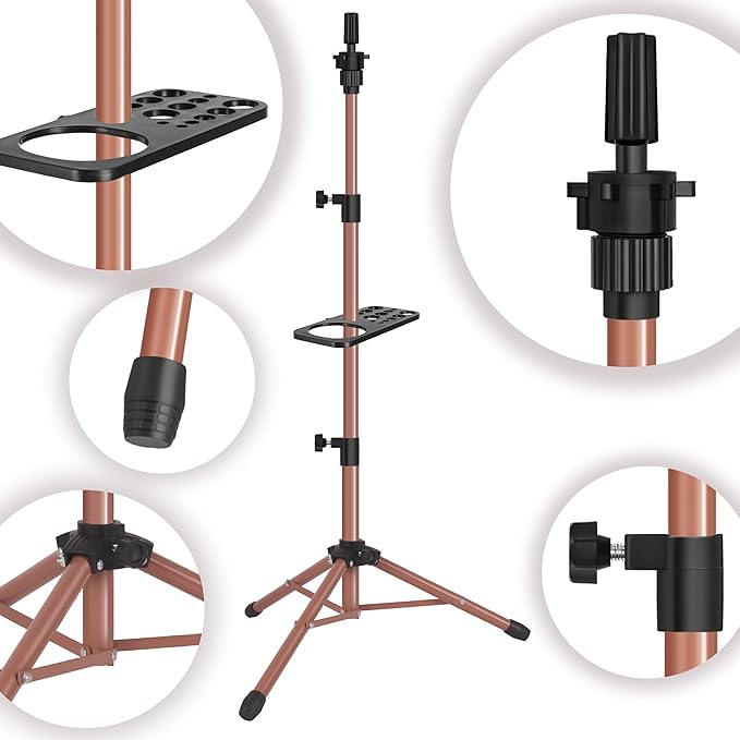Wig Stand Tripod 50 Inch Metal Wig Mannequin Head Tripod Stand For Hairdressing Training Head Adjustable Wig Tripod Stand with Tool Tray (Latte, Mannequin Head Not Included)