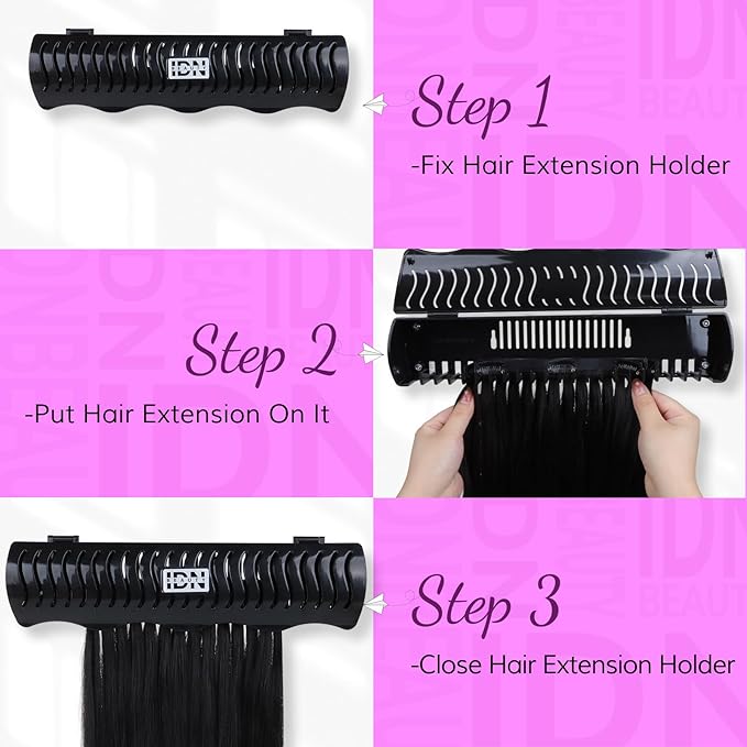 IDN BEAUTY Hair Extension Holder Stand for Styling, 4 Installation Modes With Tool, Hair Extension Holder Designed to Securely Hold Your Extensions for Washing, Styling, Packing and Storing (Black)