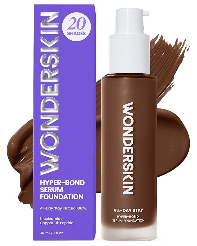 Wonderskin Hyper Bond All-Day Stay Serum Foundation – Waterproof, Transfer-Proof, 24HR Longwear Face Makeup with Niacinamide & Hyaluronic Acid – Lightweight, Natural Finish (Spark)