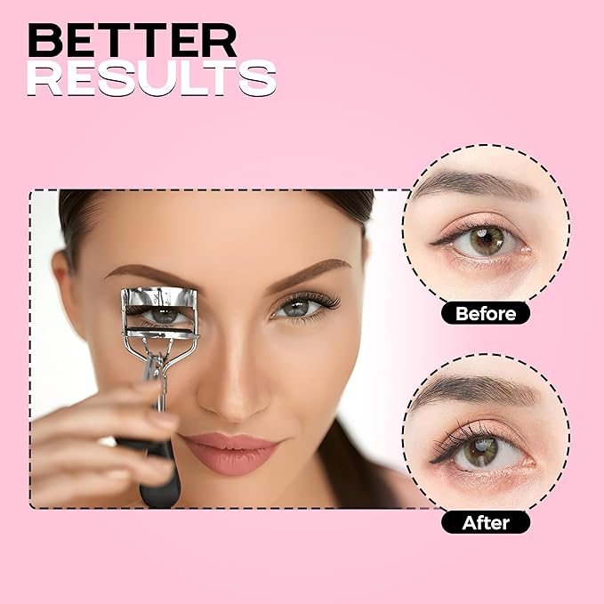 Eyelash Curler with Comfort Grip – Professional Stainless Steel Lash Curler with Soft Silicone Pads | No-Pinch, Long-Lasting Curl for All Eye Shapes | Ergonomic Handle Makeup Tool (Black)