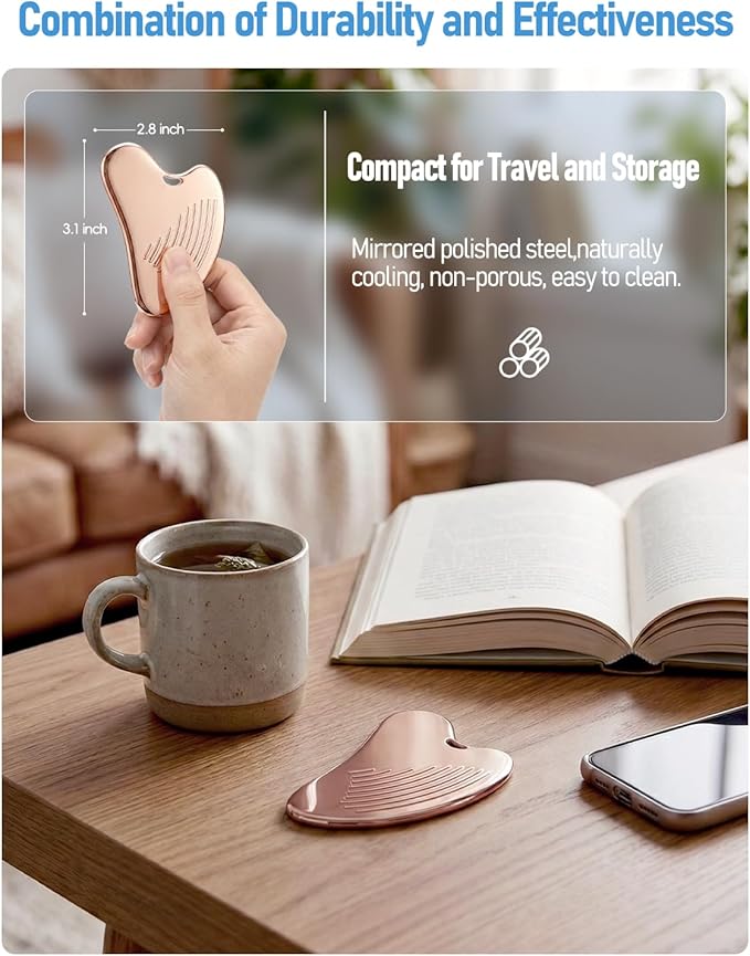 Non-Slip Grip Stainless Steel Gua Sha Tool for Face, 2026 Updated Ribbed Facial Guasha Massage Tool Cooling Metal Face Massager Scraper for Jawline Sculpting Cheeks & Chin, Ideal Gift for Women Mother