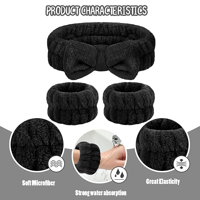 Face Wash Set - Headband, Wristbands with Holder, Microfiber Absorbent Spa Wrist Towels