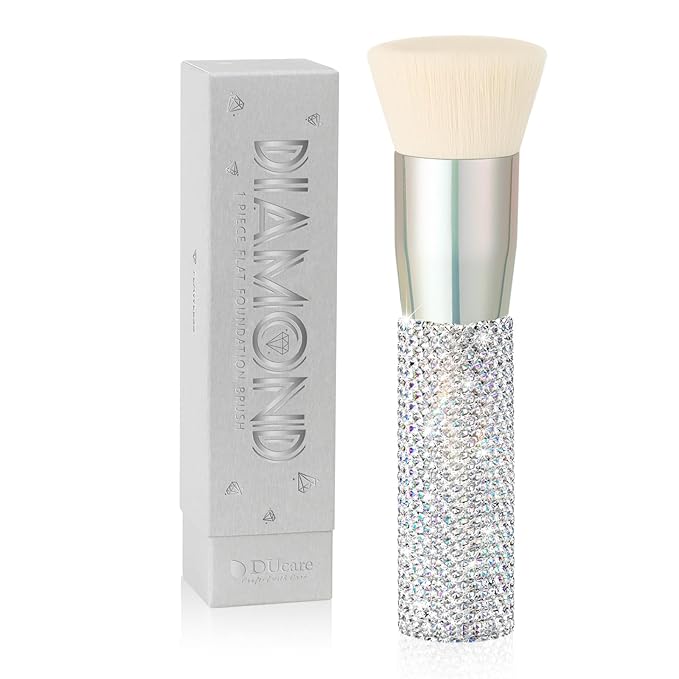 DUcare Rhinestone Foundation brush Diamond Bling Makeup Tanning Brush Flat Top Kabuki Brush, Synthetic Professional Liquid Blending Mineral Powder Makeup Tools