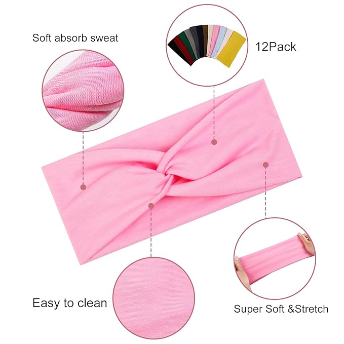AKTVSHOW Headbands for Women 12PCS Non Slip Head Bands for Women's Hair, Wide Thick Hair Bands for Women, Trendy Hair Accessories for Women's Yoga, Workout, and Fashion