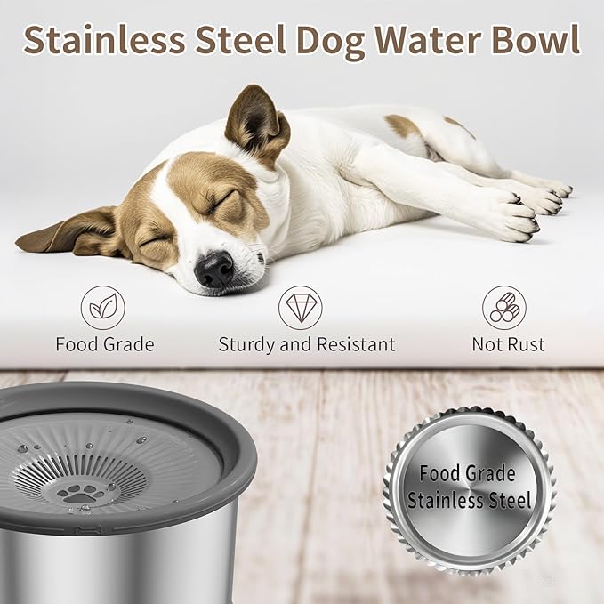 3.5L Dog Water Bowl No Spill 118oz Stainless Steel Water Bowl for Dogs No Splash Slow Water Feeder with Anti-Slip Mat for Messy Drinkers