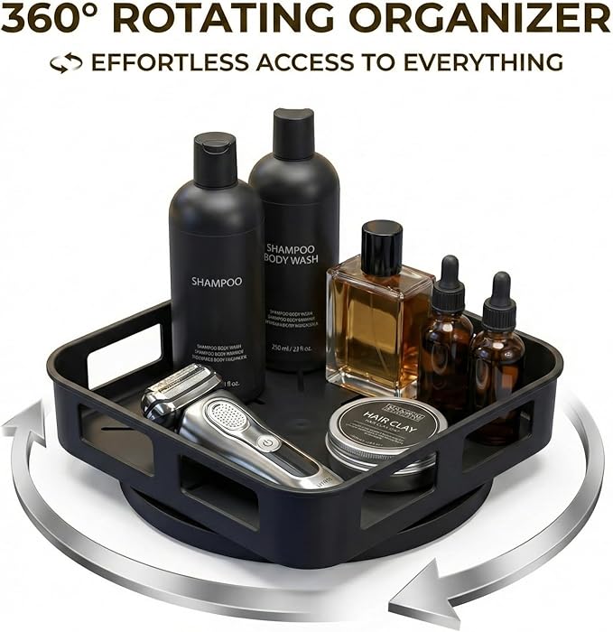 Cologne Organizer for Men, 360°Rotating Bathroom Organizer Countertop, Perfume Organizer, Vanity Tray for Perfume, Skincare, Shaving Kit, Bathroom Storage, Gift for Men