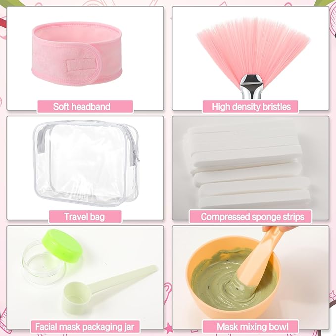 LemonRoad 34 Pcs Esthetician Facial Supplies Include Facial Bowls Brushes Jars Measuring Spoons Hairbands Esthetician Essentials Valentines Gift Set For Women(Multicolor)