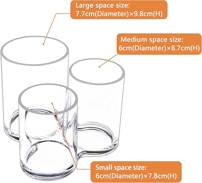 Makeup Brush Holder,Acrylic Clear Round Remote Control Pen Pencil Hair Nail Brush Comb Organizer with 3 Slots