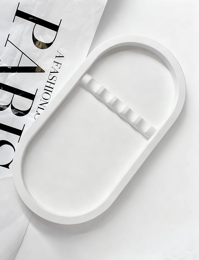 1PC Nail Tool Tray with Rest Oval Dish Tool Rest Manicure Tool Tray Jewelry Decorations Organizer Plaster Storage Plate (White)