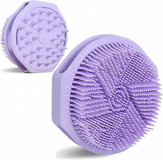 Dual-Sided Silicone Body Scrubber, Silicone Loofah for Shower Exfoliating Body Brush Scrubber for Men and Women for All Skin, Scalp Massager Lather Well＆Easy to Clean (Purple)