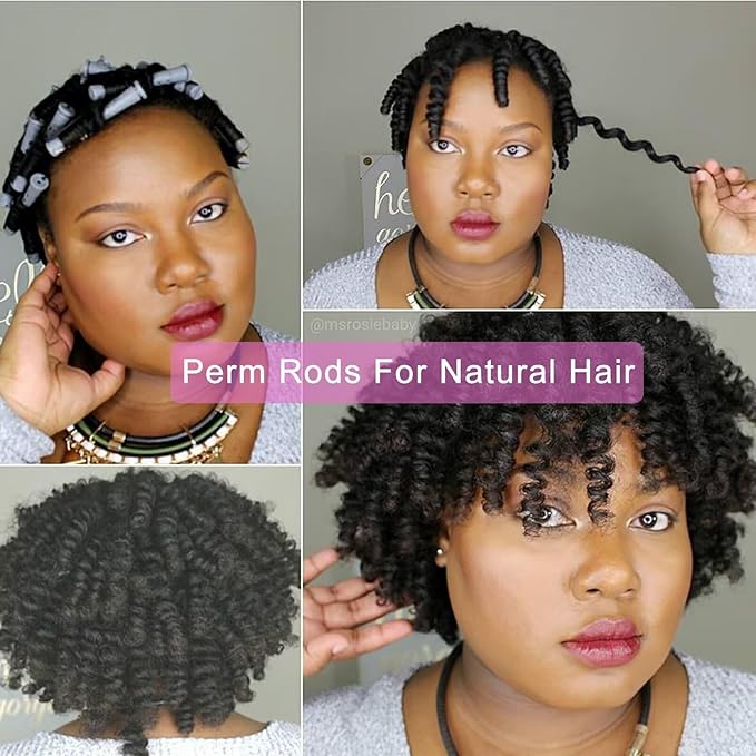 40PCS Perm Rods For Short Hair Grey Small Perm Rods For Natural Long Hair 0.59 inch Heatless Non-slip Hair Rollers DIY Hairdressing Tools