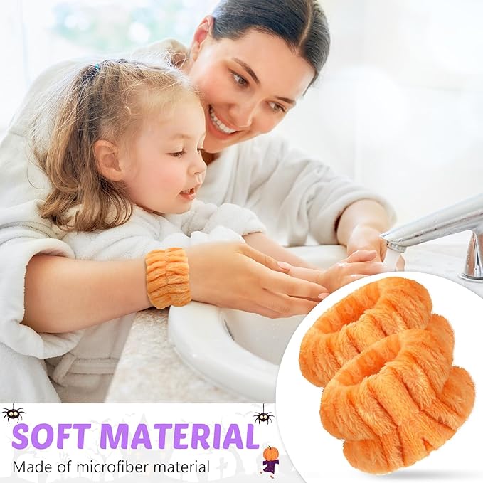 Chuangdi 4 Pairs Wrist Bands for Washing Face Wrist Spa Microfiber Wash Towel Band Scrunchies Absorbent Wristbands Sweatband for Women Prevent Liquid from Spilling(Orange)
