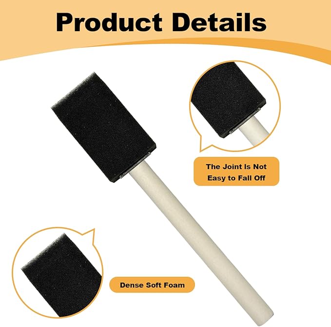 50pcs 1" Foam Brush with High Density Foam, Sponge Brush for Small Project