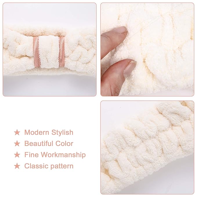 3 Pack Spa Headbands Microfiber SkinCare Face Wash Headband Facial Headband Makeup Towel Headbands for Women for Washing Face(White, Gray, Khaki)