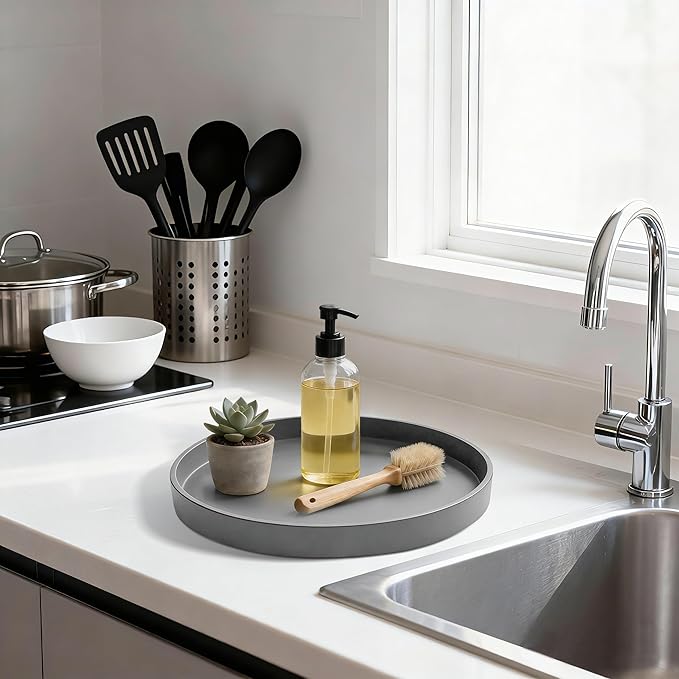 1 Pack 9" Bathroom and Vanity Tray, ABS Bathroom Counter Organizer， Coffee Table Decor for Perfume, Candles, Keys &More. Kitchen Countertop Organizer, Decorative Tray Soap Holder, Grey