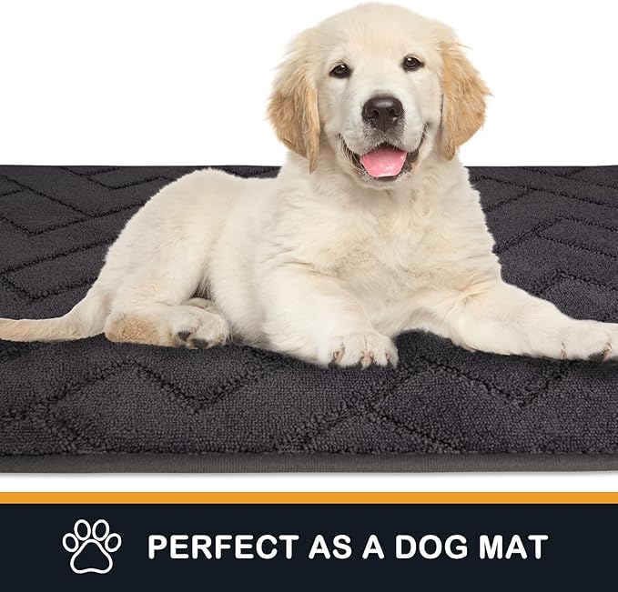 PURRUGS Dirt Trapping Door Mat 34" x 59", Non-Slip Machine Washable Entry Rug, Dog Doormat, Indoor Front Door Mat, Super Absorbent Entryway Rug for Muddy Shoes & Paws, Charcoal