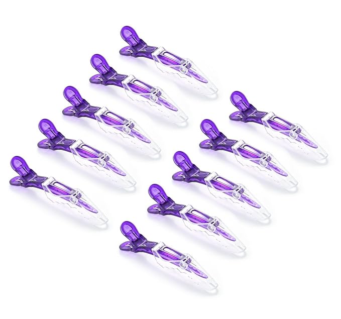 10pcs/set Multicolor Croc Clips Transparent Plastic Hairdresser Clip Hair Styling Sectioning Barrettes Professional Non Slip Alligator Clip Salon DIY Accessories Hairpins (10pcs-Purple)