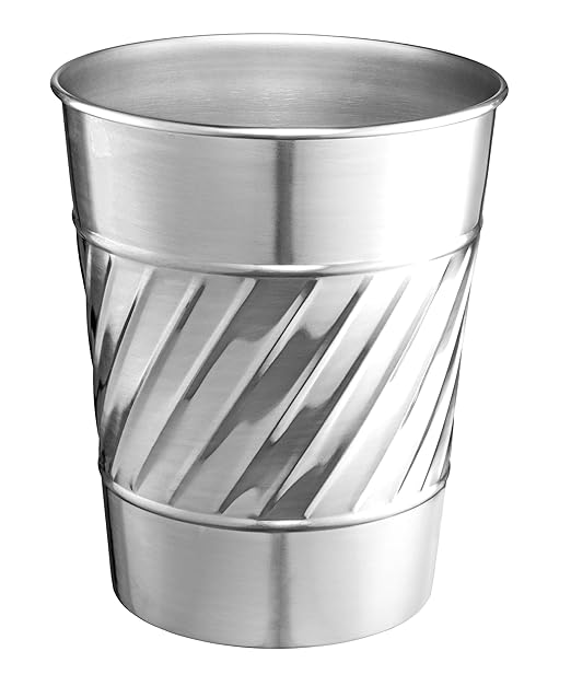 Monarch Abode Metal Bathroom Trash Can – Waste Basket for Bedroom, Office Desk, & Dorm, Handcrafted Wave Embossed, Durable Decorative Nickel Chrome Small Trash Can Bathroom Garbage Bin Wastebasket