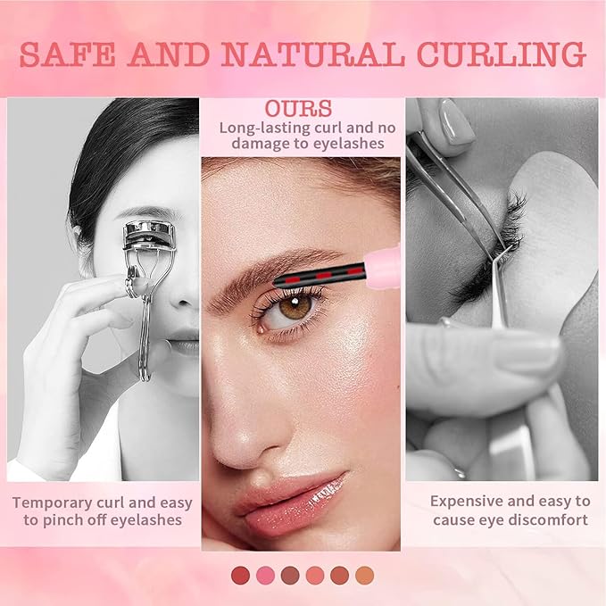 Heated Eyelash Curlers, Heated Lash Curler Rechargeable Eyelash Curler Natural 24 Hours Long-Lasting, Electric Eye Lash Curler Heat with 3 Temp Settings Makeup Tool for Girls Women- Pink