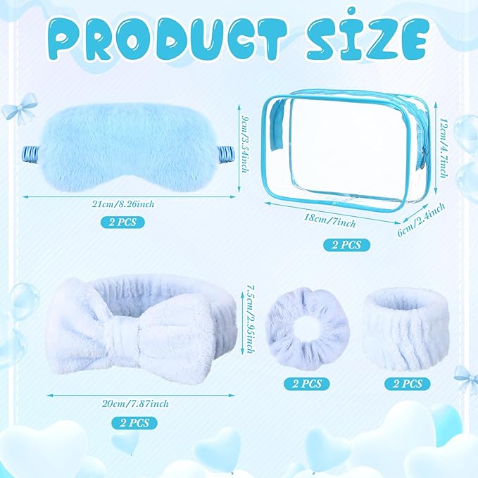 Hoteam 10 Pcs Galentine Spa Party Supplies Valentine Gift Set Sleepover Party Favor Spa Headband Wristband Sleep Eye Mask Velvet Scrunchies for Skin Care Makeup Slumber Night Favor(Blue)