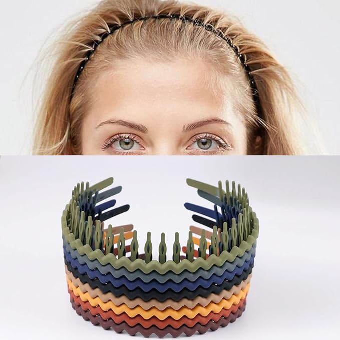 LAPOHI 8 PCS Non Slip Fashion Effortless Plastic Headbands with Teeth Comb Skinny Hair Accessories Bands for Women Men Teen Girls, Long Teeth Morandi