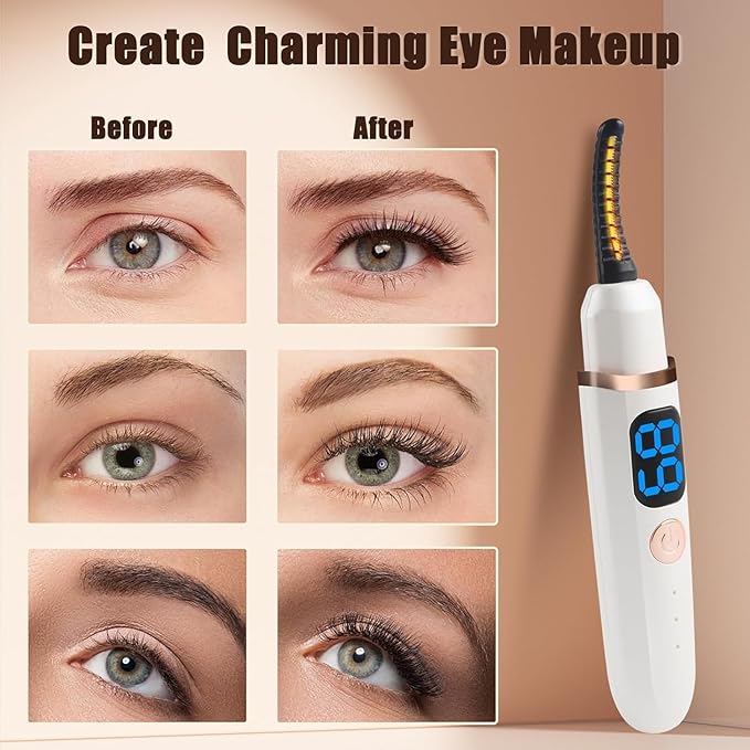 Heated Eyelash Curlers with Battery Indicator, Electric Eyelash Curler 3 Temperature Modes LED Display USB Rechargeable Makeup Tools, Heated Lash Curler Ideal Christmas Gift for Women BAI710