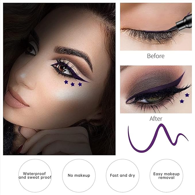 Erinde 6 Colors Liquid Winged Eyeliner Stamp Pen Set, Double-Ended Black Red Green Purple Blue Eye Liner Pencil, Long-lasting Waterproof Stamp Eyeliner Set for Eye Face Makeup